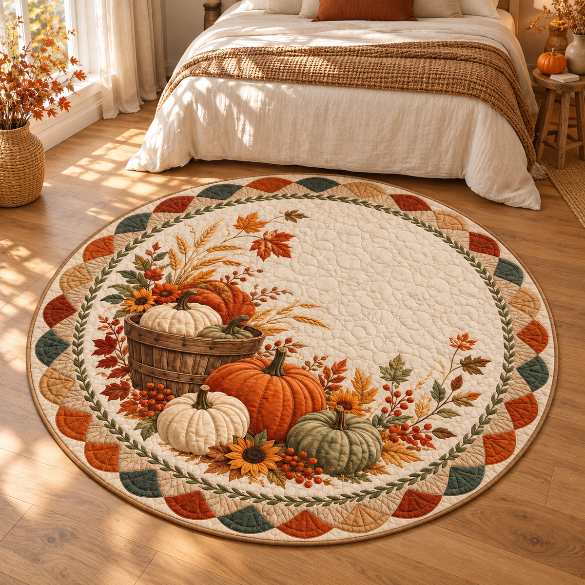 Fall Pumpkin Round Quilted Rug, Autumn Harvest Area Rug, Farmhouse Pumpkin Decor, Thanksgiving Rug, Cozy Fall Home Decor aa8806a3-d46d-4dee-bbb1-6db73d823afe-banner-1.png