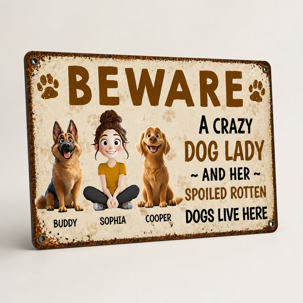 Beware Crazy Dog Lady Custom Portrait Metal Sign - Personalized Metal Sign aa8f7ab3-e6d1-4e21-889f-d9ad3c690668.jpg