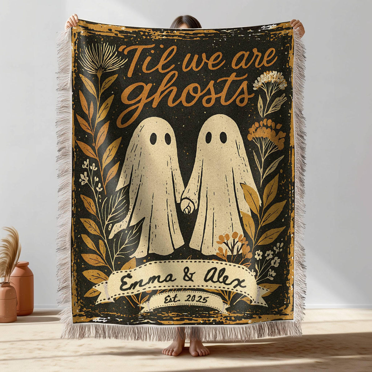 Custom Spooky Ghost Couple Engagement Gift, Personalized Til Death Do Us Part Halloween Wedding Woven Blanket, Anniversary Gift aa91cb29-1af9-4e2a-a05a-b7e917797456-1.jpg