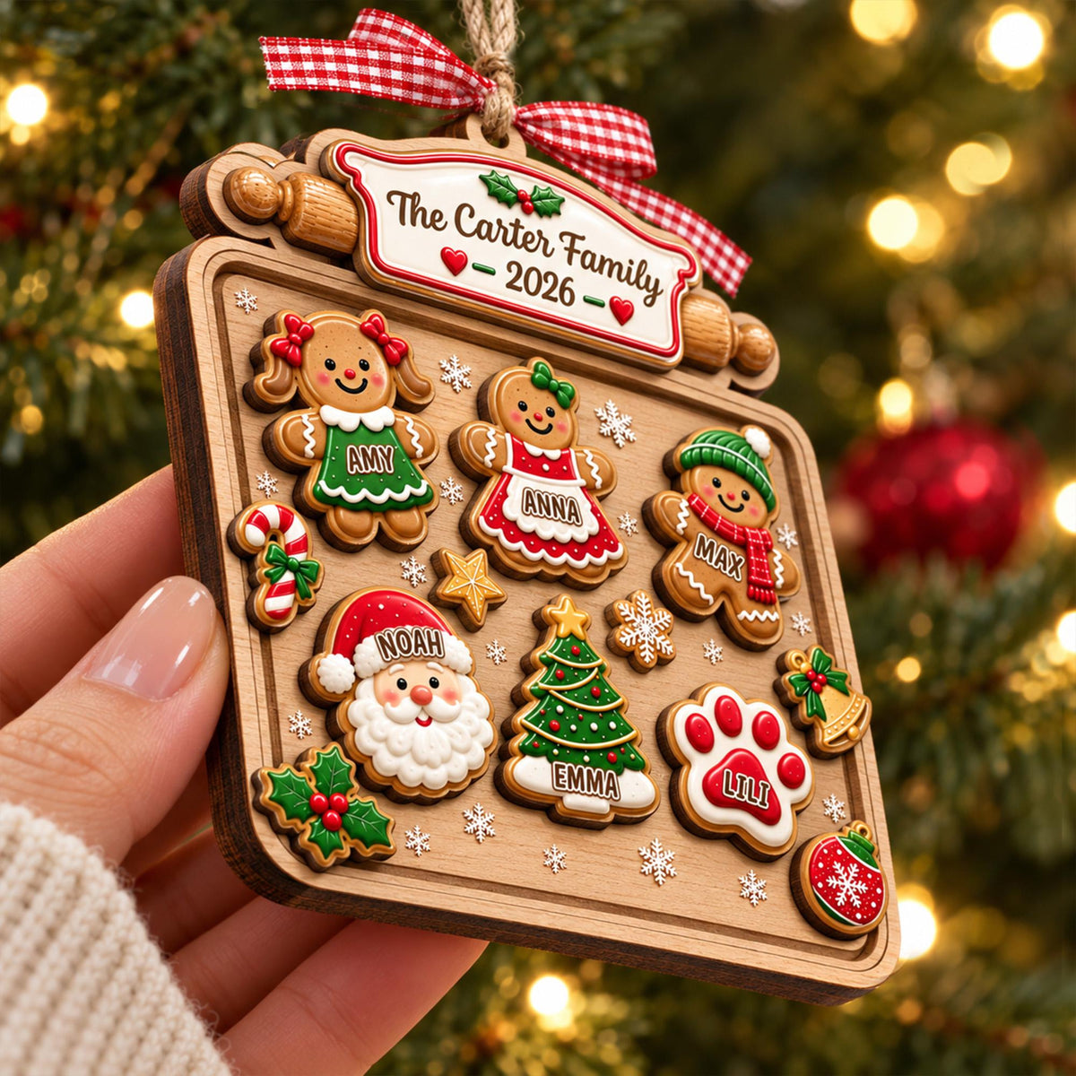 Custom Gingerbread Family 2 Layer Wooden Ornament, Personalized Christmas Cookie Tray Ornament, Family Keepsake, Family Of Four Ornament aad8d378-96d7-485d-9c4f-8120836da4d9-5.jpg