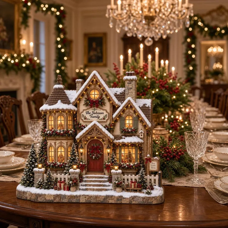 Personalized Christmas House Decor, Custom Family Name Wooden House, Christmas Village Keepsake, New Home Gift, Holiday Tabletop Decor aafc6460-e670-4e12-8c5c-c9b6c5d70836-hj-9-.webp