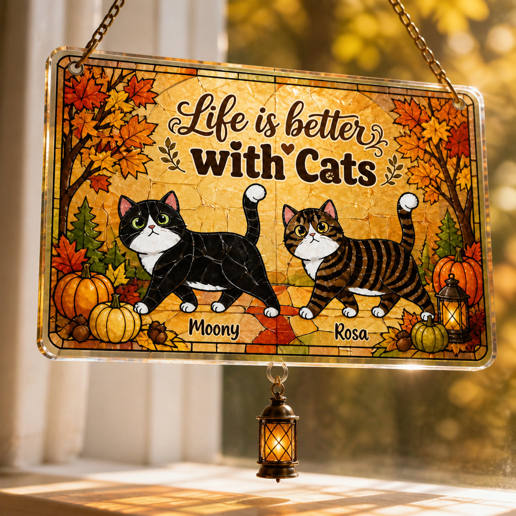 Life Is Better With Cats - Autumn Doormat (Upload 2 Pet Photos) - Personalized 1 Layered Suncatcher with Charm ab093b87-4763-427d-9248-bf31c5e1c39d.jpg