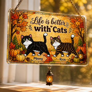 Life Is Better With Cats - Autumn Doormat (Upload 2 Pet Photos) - Personalized 1 Layered Suncatcher with Charm ab093b87-4763-427d-9248-bf31c5e1c39d.jpg