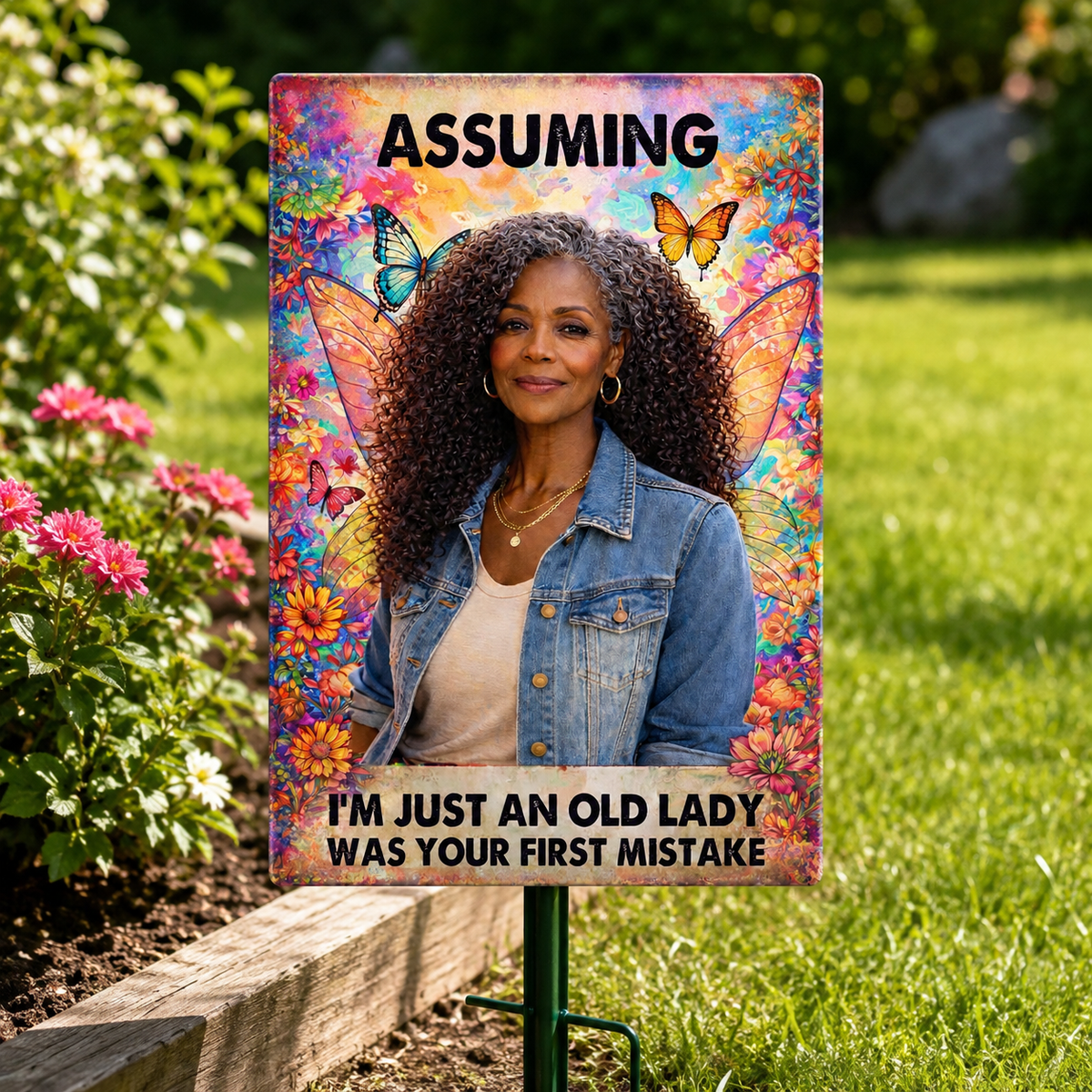 Personalized Assuming I'm Just an Old Lady Metal Sign, Custom Photo Funny Old Lady Gift, Personalized Grandma Wall Decor Gift