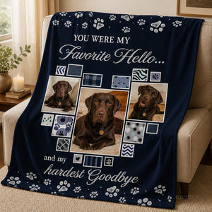 Pet Memorial Photo Blanket - "Favorite Hello, Hardest Goodbye" (3 Photos) - Personalized Blanket ab3a8abb-9dd4-473e-8cb9-3c1aebcc3859.jpg