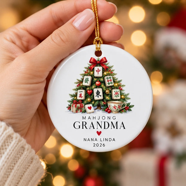 Personalized Mahjong Grandma Christmas Ornament – Custom Name Mahjong Holiday Gift for Grandma, Nana & Mahjong Lover ab593c29-470b-4720-ad72-ea71b639046d-mahjong_grandma_mockup_03_hand_holding.jpg