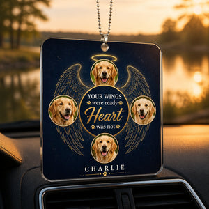 Pet Memorial Car Suncatcher Ornament – Your Wings My Heart – 4-Photo Collage with Name - Personalized Suncatcher Ornament ab8eee6a-8507-40b3-8483-8fd46fdfbebb.jpg