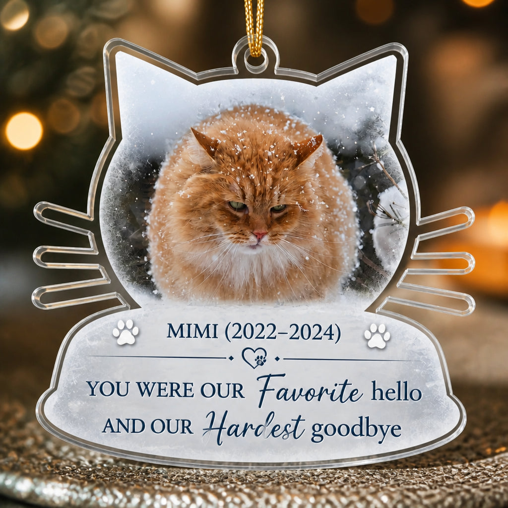 Cat Memorial Photo Ornament – Favorite Hello, Hardest Goodbye - Personalized Transparent Acrylic Ornament aba0171d-b7d6-4a41-99c5-210f7aca3520.jpg