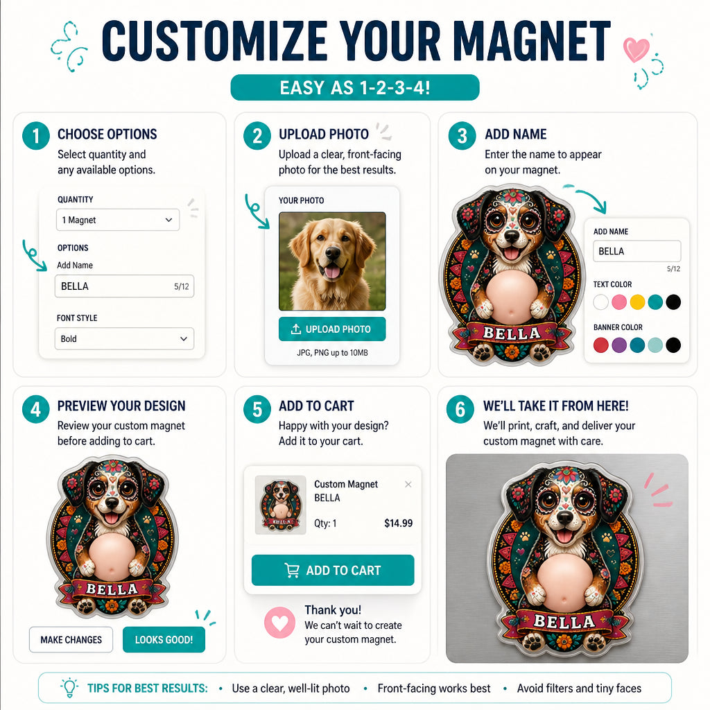 Custom Sugar Skull Pet Portrait Fridge Magnet with Name - Personalized Acrylic Refrigerator Magnet - Soft Rubber Belly aba8a17e-54b1-4d72-83b9-778b31dd319c.jpg