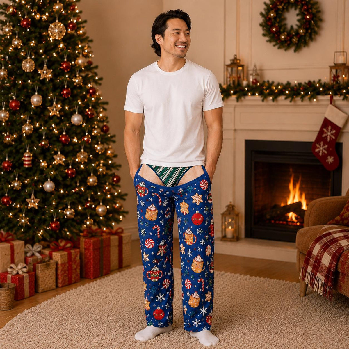 Custom Funny Men’s Pajama Pants, Fake Underwear Illusion PJs, Gingerbread Holiday Lounge Pants, Gag Gift abadb853-f66b-4d35-8348-cc128f644eea-6.jpg