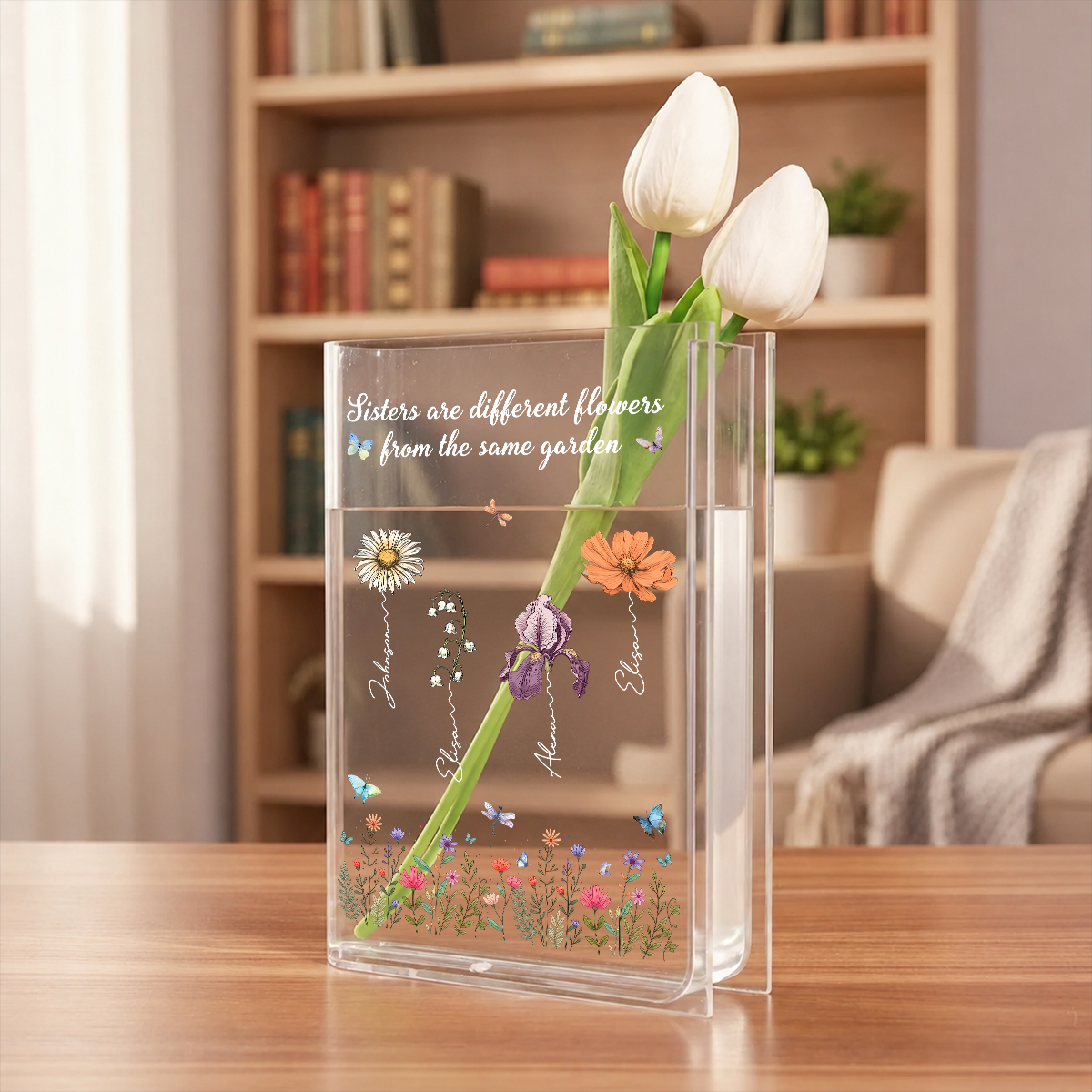 Sisters Are Different Flowers From The Same Garden - Acrylic Book Vase for Flowers, Transparent Flower Vase for Home Decor abcc862c-ccf9-4664-b78b-b9702f623edb-3.png