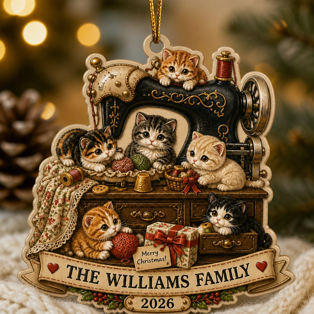 Personalized Cat & Sewing Family Shape Ornament - Name & Year - Personalized Shape Ornament abd47f10-15dd-408e-ad1c-c1f9f148b8f2.jpg