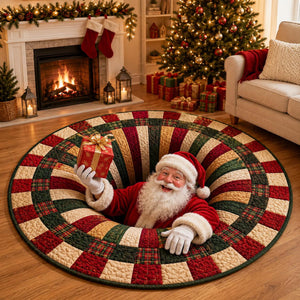 Santa Claus Christmas Round Rug, 3D Illusion Quilted Floor Mat, Funny Santa Gift Rug, Festive Holiday Home Decor abf0ed42-22b6-430a-9449-f6c581a26bc6-1.jpg