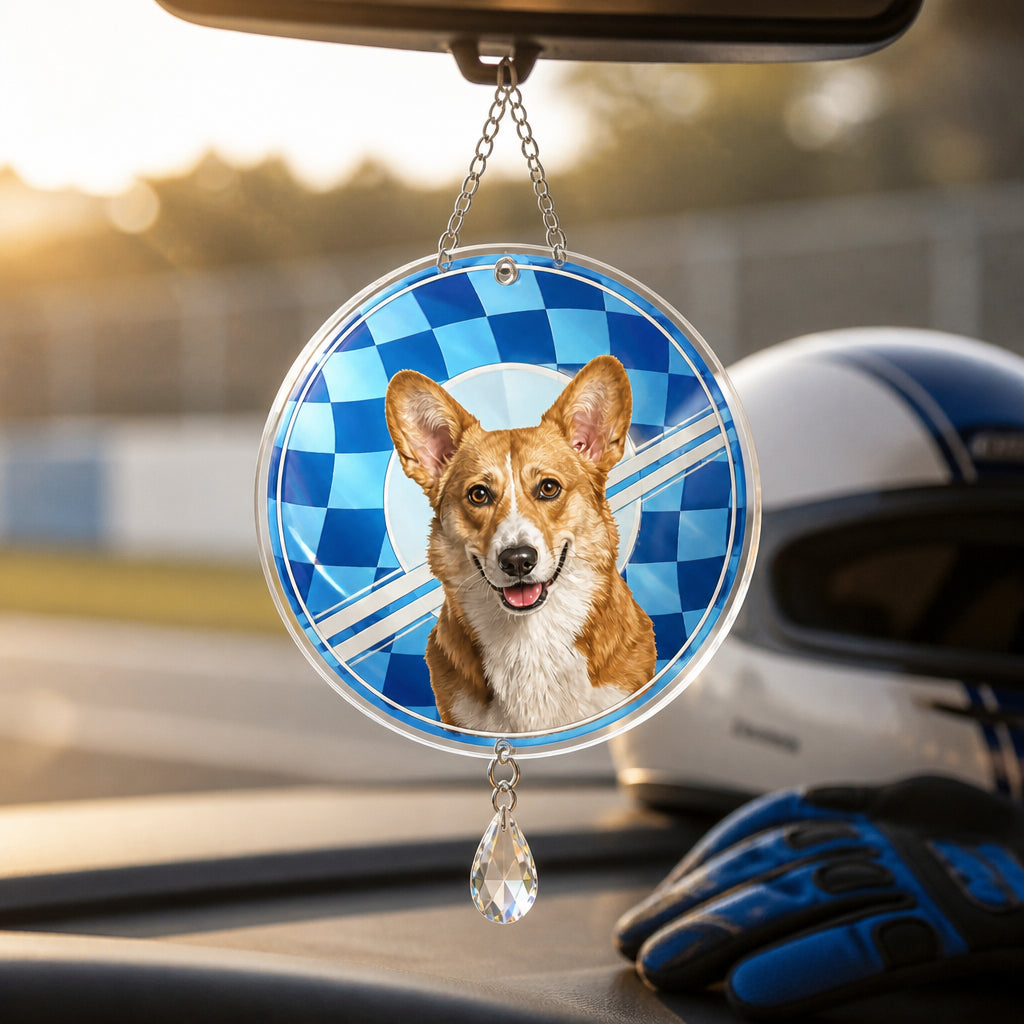 Custom Pet Portrait Racing-Check Metal Sign (License Plate Style) - Personalized 1 Layered Suncatcher with Charm ac16b263-4e27-44ba-ba8f-50dccf2738e9.jpg