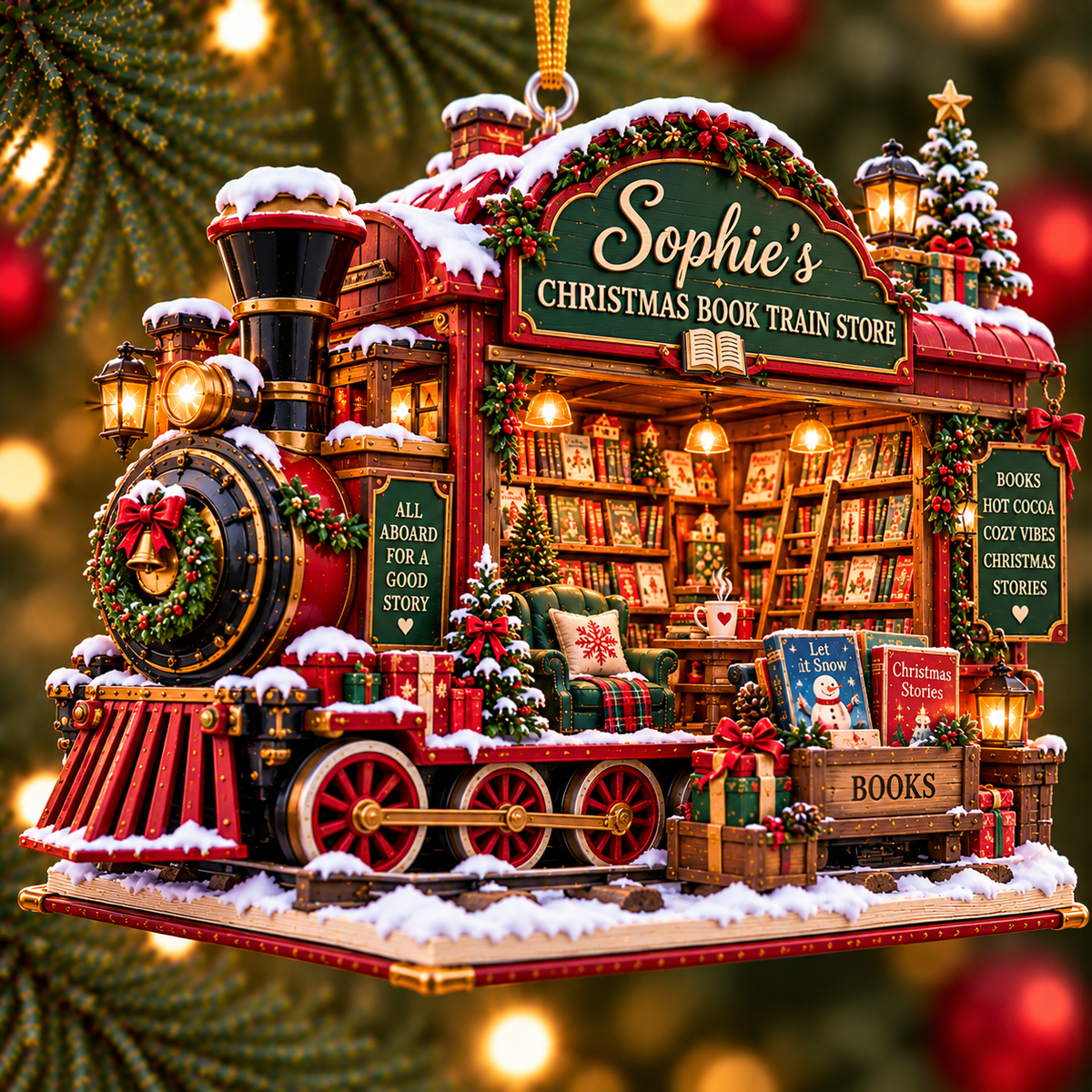 Personalized Christmas Book Train Store Ornament – Custom Name 2D Flat Acrylic Ornament, Magical Holiday Train & Book Lover Gift ac232527-3ae0-4678-82fe-2301df2b5212-Sophie-s-Christmas-Book-Train-Store.png