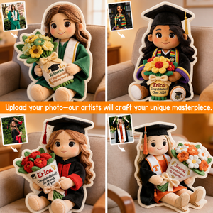 Graduation Gift Doll with Bouquet - Personalized Graduation Faux Fur Shaped Pillow
