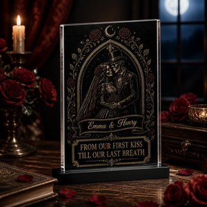 Gothic Skeleton Bride & Groom Acrylic Plaque – From Our First Kiss Till Our Last Breath (Personalized Names) - Personalized Acrylic Plaque ac7076c5-56b2-451c-a194-68ab644b0030.jpg