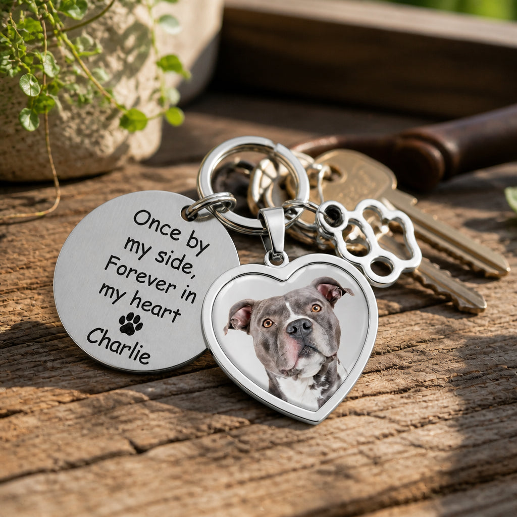 Pet Memorial Photo Keychain – Once by My Side, Forever in My Heart - Personalized Photo Charm Keychain ac73098a-11df-40d7-bb7d-496194fbe568.jpg