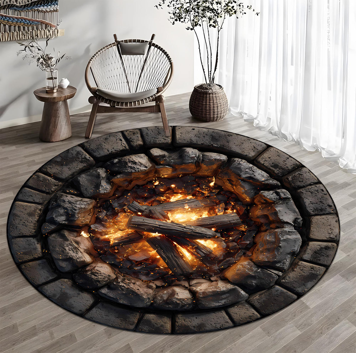 Round Campfire Rug for Living Room, 3D Fire Pit Floor Mat with Stone Print, Cozy Cabin Decor Accent for Rustic and Nature-Inspired Homes ac841282-9f0b-4467-9d42-2c26cba183ba-1.jpg