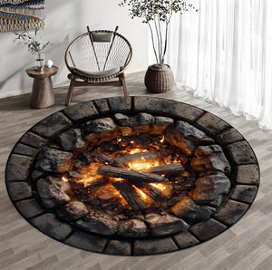 Round Campfire Rug for Living Room, 3D Fire Pit Floor Mat with Stone Print, Cozy Cabin Decor Accent for Rustic and Nature-Inspired Homes ac841282-9f0b-4467-9d42-2c26cba183ba-1.jpg