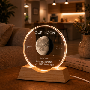 Our Moon Special Date, Custom Moon Phase by Date - Personalized Crystal Wave Night Light - Heartfelt Anniversary Gift for her, for him