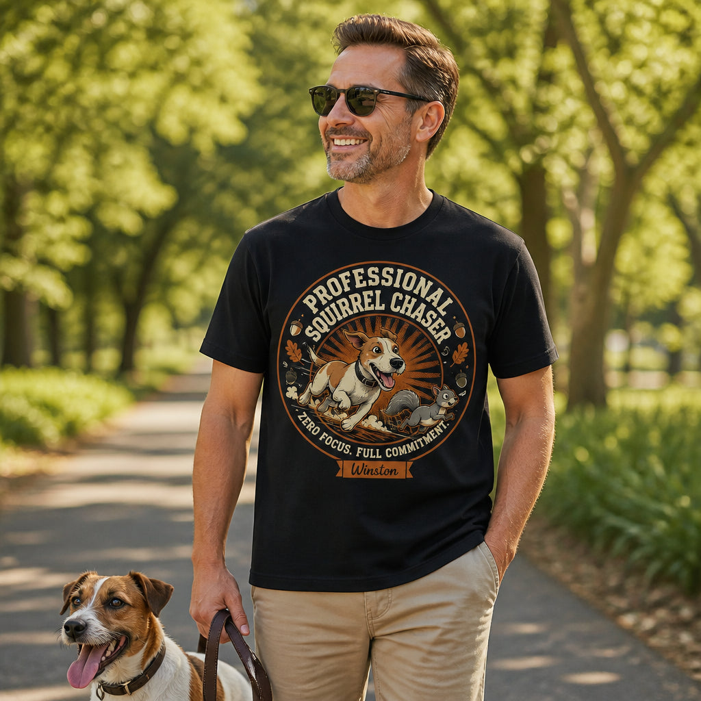 Professional Squirrel Chaser — Custom Dog Cartoon T‑Shirt - Personalized T-shirt ac998773-9529-40af-b717-9a484338f9e9.jpg