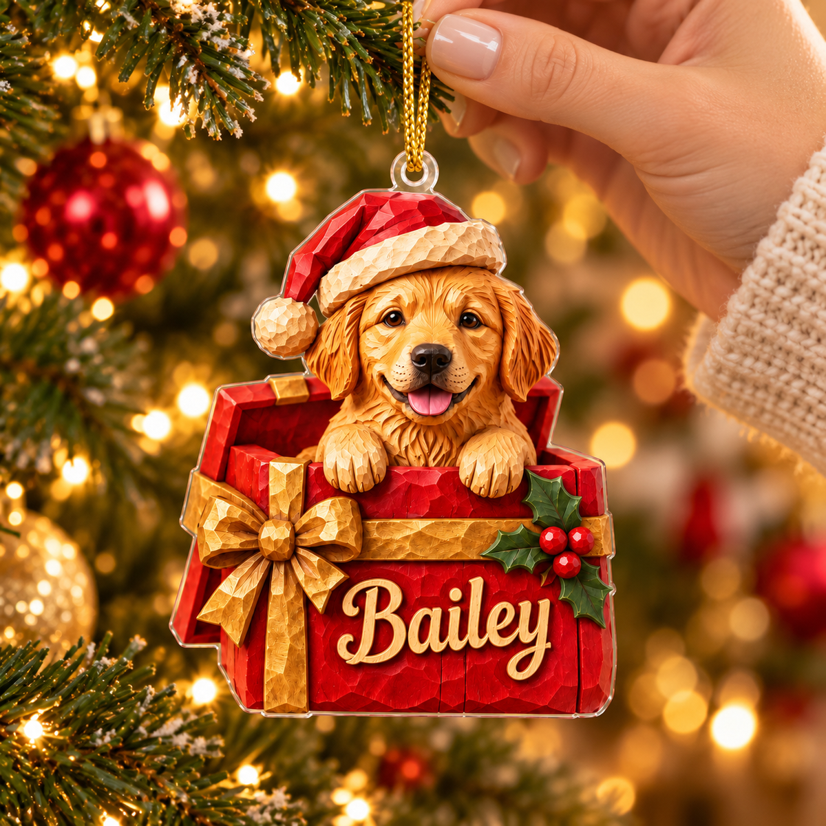 Personalized Dog Christmas Ornament – Custom Pet Photo & Name, 3D Relief Gift Box Ornament, Christmas Gift for Dog Lovers aca720c0-e9d2-4732-9426-2440678300b7-Bailey-Puppy-Ornament-on-Christmas-Tree-3.png