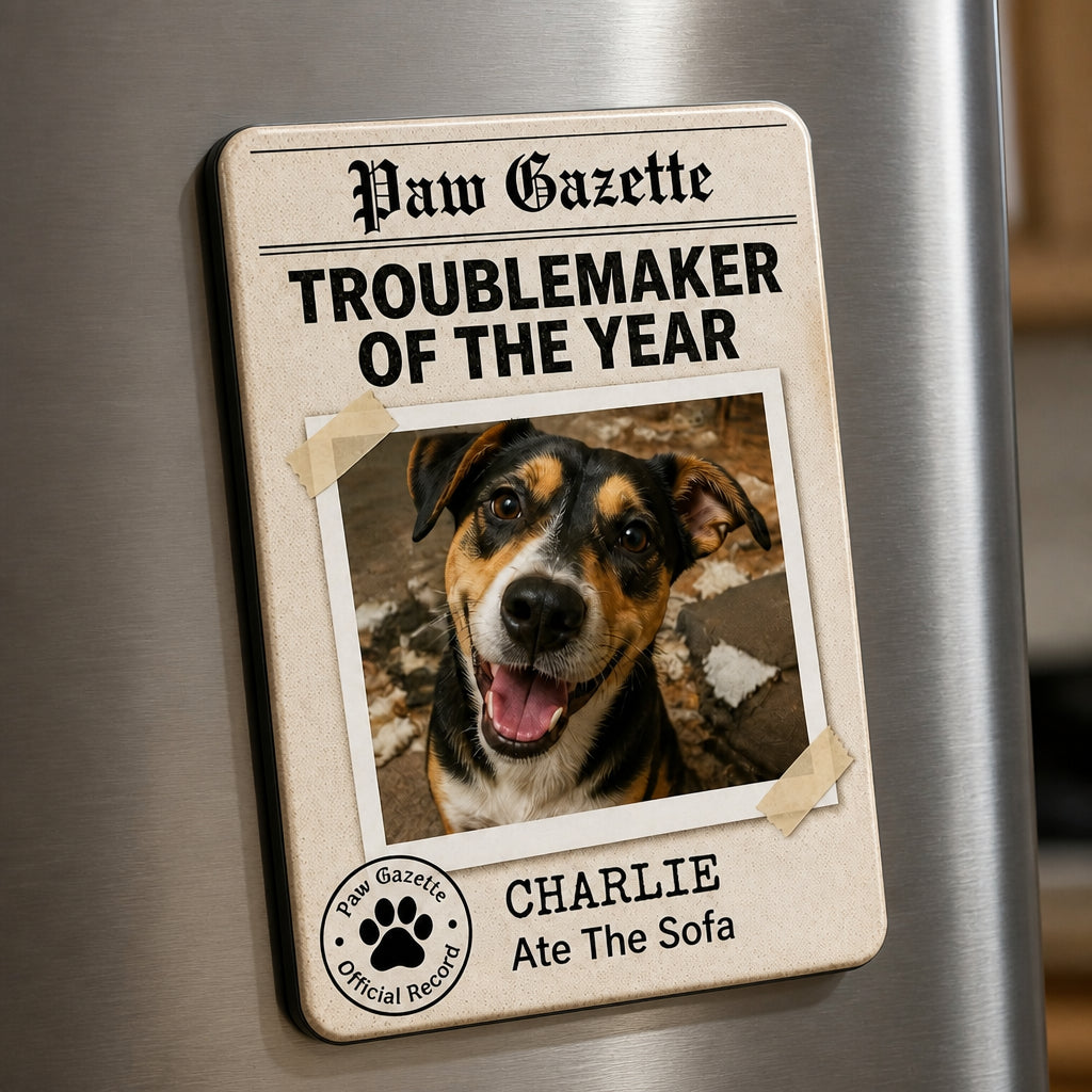 Troublemaker of the Year Pet Newspaper Magnet - Personalized Custom Shape Fridge Magnet acb219d5-1fcd-4952-a408-8cff4400f243.jpg