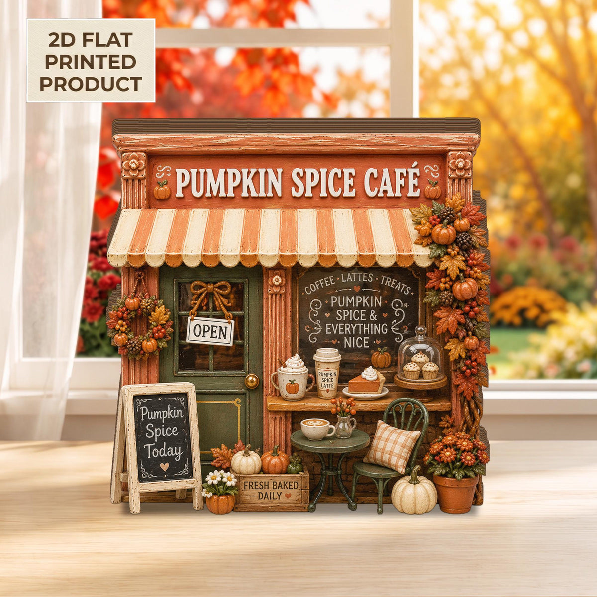 Pumpkin Spice Café 2D FLAT Wooden Block Decor, Fall Coffee Shop Shelf Sitter, Autumn Farmhouse Decor, Cozy Thanksgiving Table Accent acd0eb81-ef6a-426d-93f0-0d5df7c58dbd-1.jpg