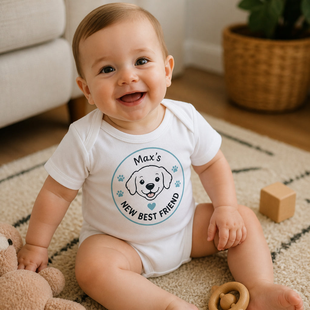 Pet Name 'New Best Friend' Baby Onesie - Personalized Baby Onesie With Color acf4cc6a-5509-4199-8461-d8bbb189881d.jpg