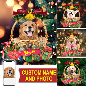 Merry Christmas Cute Pet Photo - Custom Photo And Name, Personalized Acrylic Ornament - Gift For Pet Lover