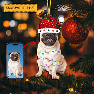 Pet With Hat - Custom Photo, Personalized Acrylic Ornament - Gift For Christmas, Pet Lover Gift