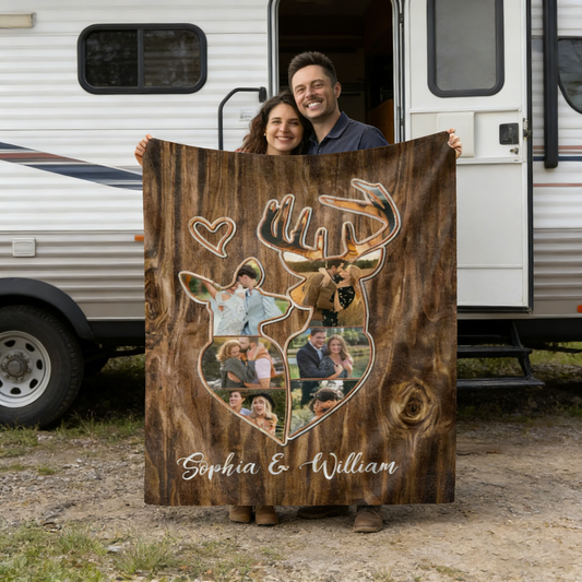 Personalized Couple Deer Hunting Memories Collage Blanket Deer Hunting Gifts For Couple