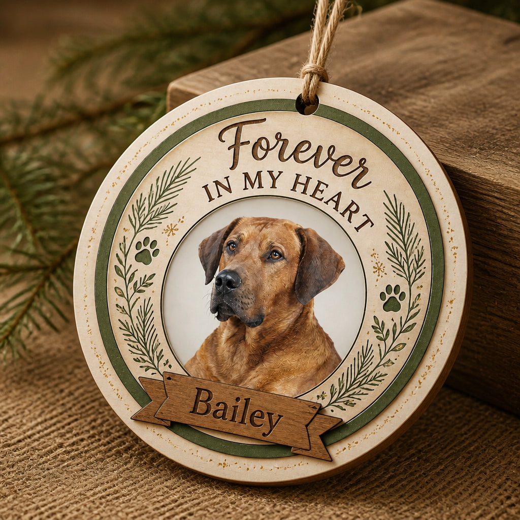 Pet Memorial Wood Ornament — Forever In My Heart (Photo + Name) - Personalized 3-Layered Wood Ornament ad38e9f1-4d3c-4409-a6e3-f36e213e4ba9.jpg