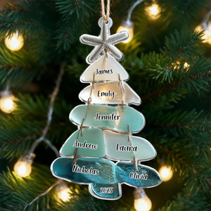 Family Sea Glass Christmas Tree - Personalized Family Ornament Custom 2D Acrylic Ornament Christmas Tree Hanging Decorations