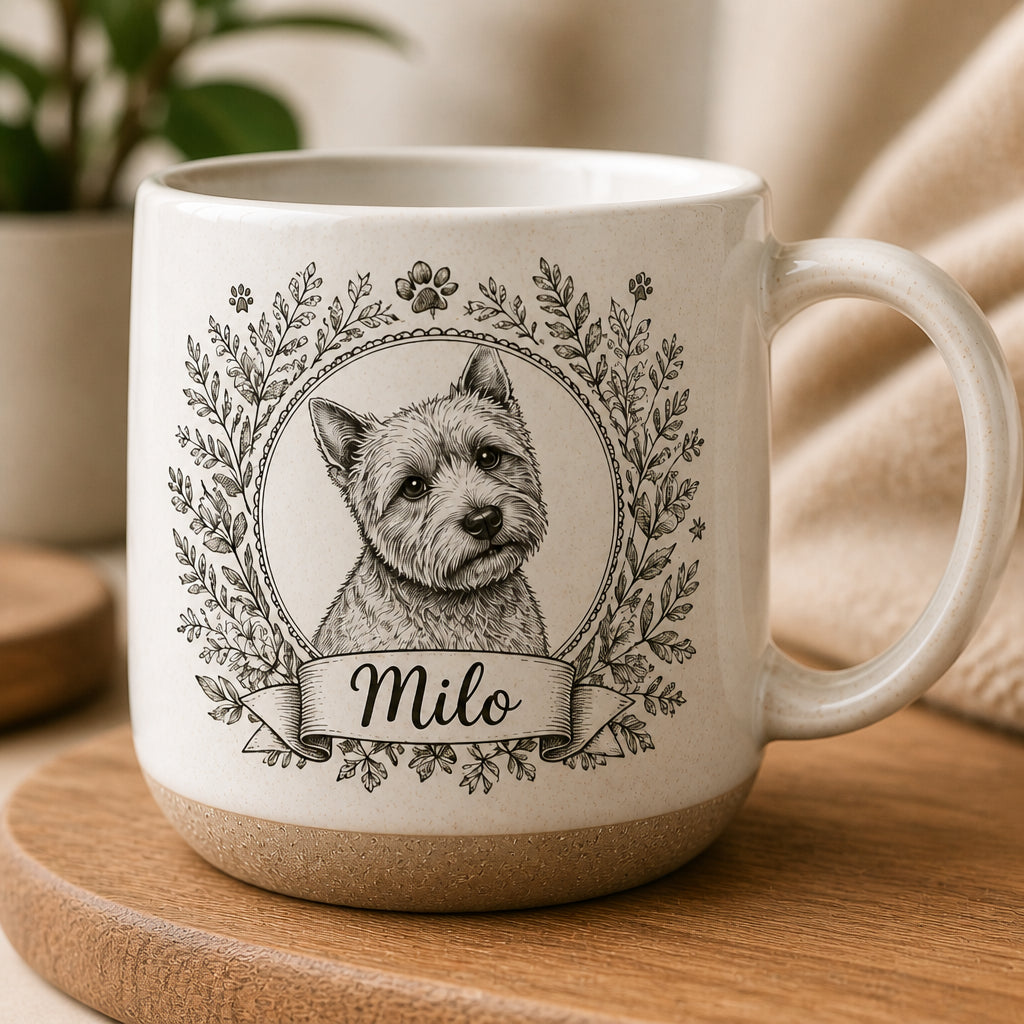 Vintage Botanical Pet Cameo Pottery Mug — Photo-to-Sketch + Name - Personalized Pottery Mug ad3a40cd-652a-4b80-9b82-0b9e89180ba1.jpg