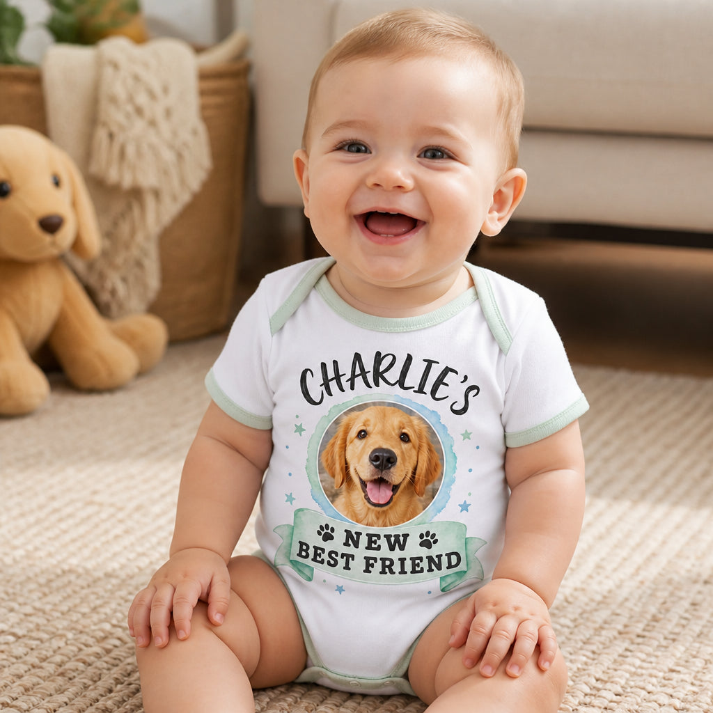 Pet Photo Baby Onesie - [Name]'s New Best Friend - Personalized Baby Onesie With Color ad611717-6a65-4286-b331-f2489d03d723.jpg