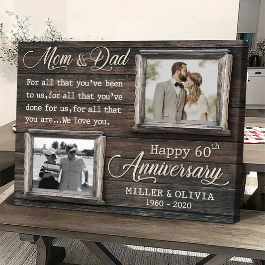 Custom 60th Anniversary Gift For Parents, 60th Anniversary Gift for Mom And Dad, Then and Now Picture Frame