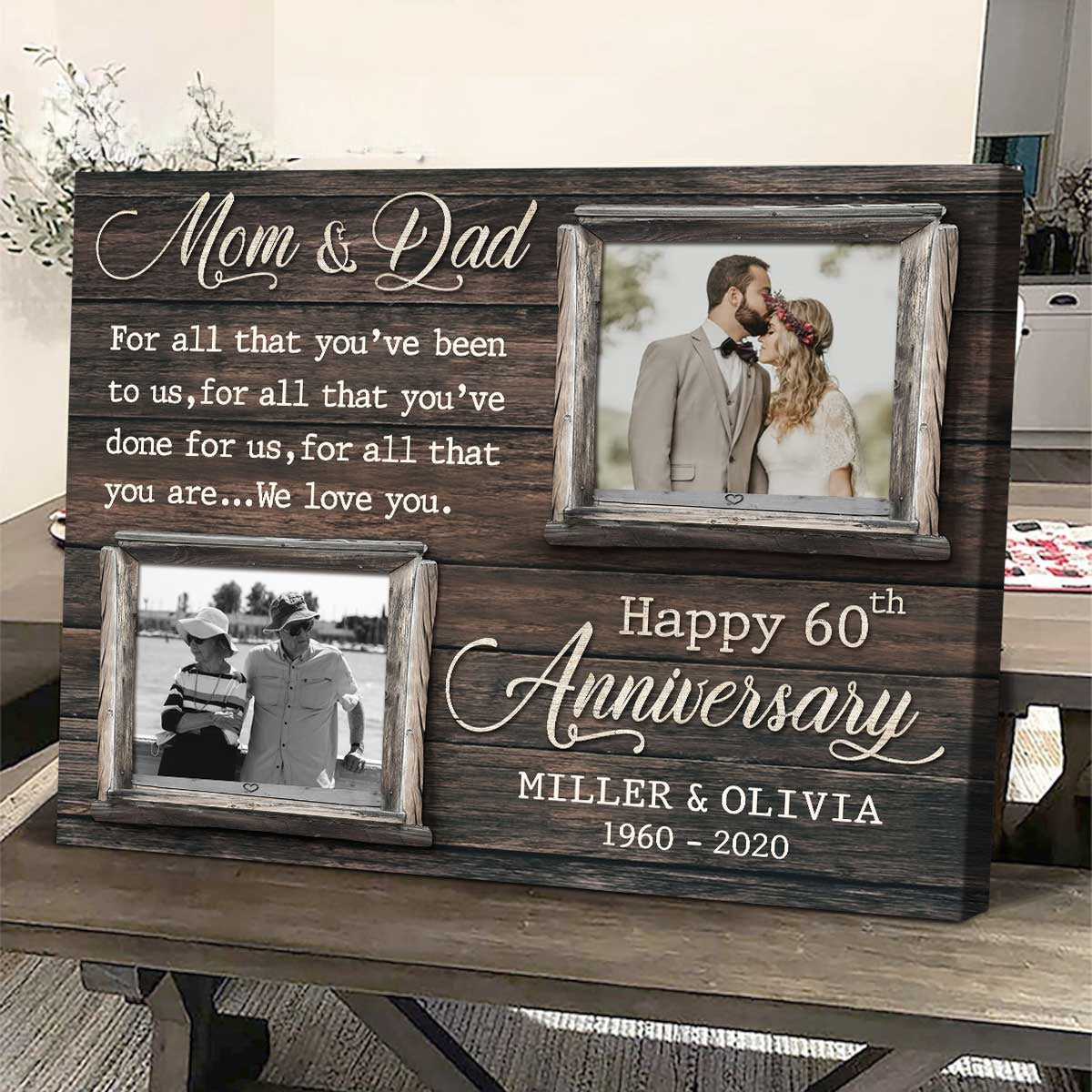 Custom 60th Anniversary Gift For Parents, 60th Anniversary Gift for Mom And Dad, Then and Now Picture Frame