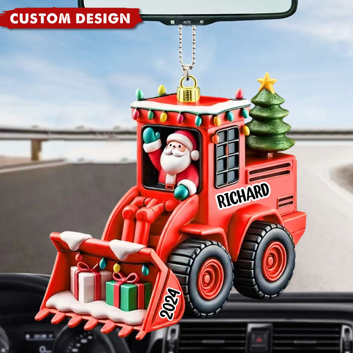 Excavator Construction Ornament - Personalized Acrylic 2D Christmas Gift For Grandkid