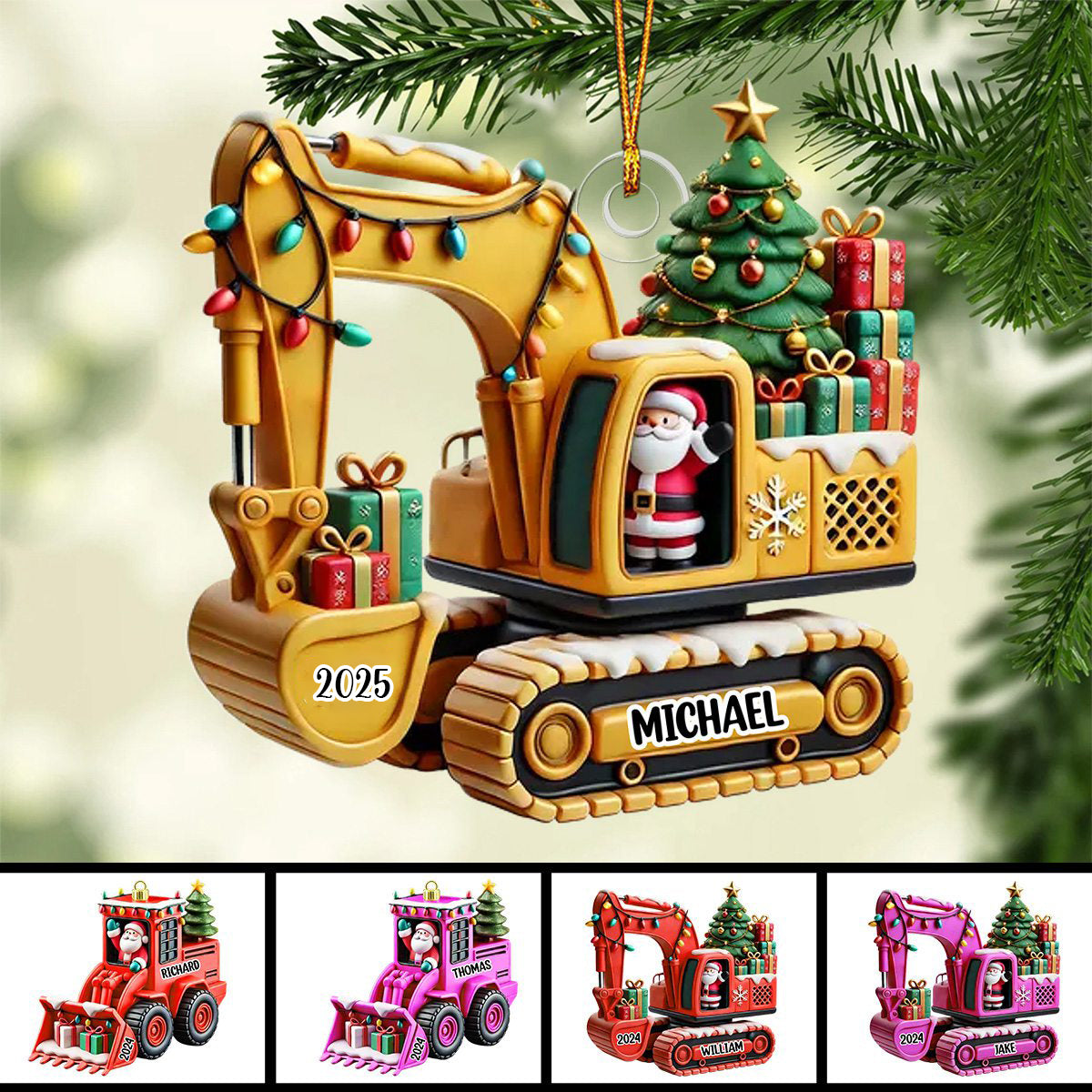 Excavator Construction Ornament - Personalized Acrylic 2D Christmas Gift For Grandkid