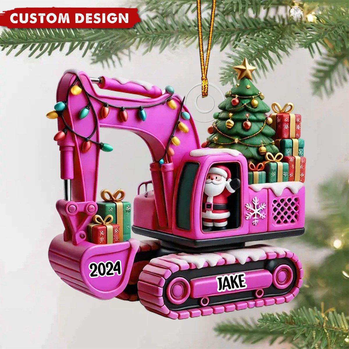 Excavator Construction Ornament - Personalized Acrylic 2D Christmas Gift For Grandkid