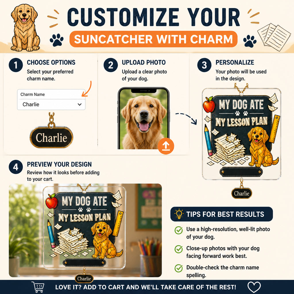 My Dog Ate My Lesson Plan — Personalized Teacher Journal - Personalized 1 Layered Suncatcher with Charm ada05c7f-f6cd-4046-8d85-b726a99449ce.jpg