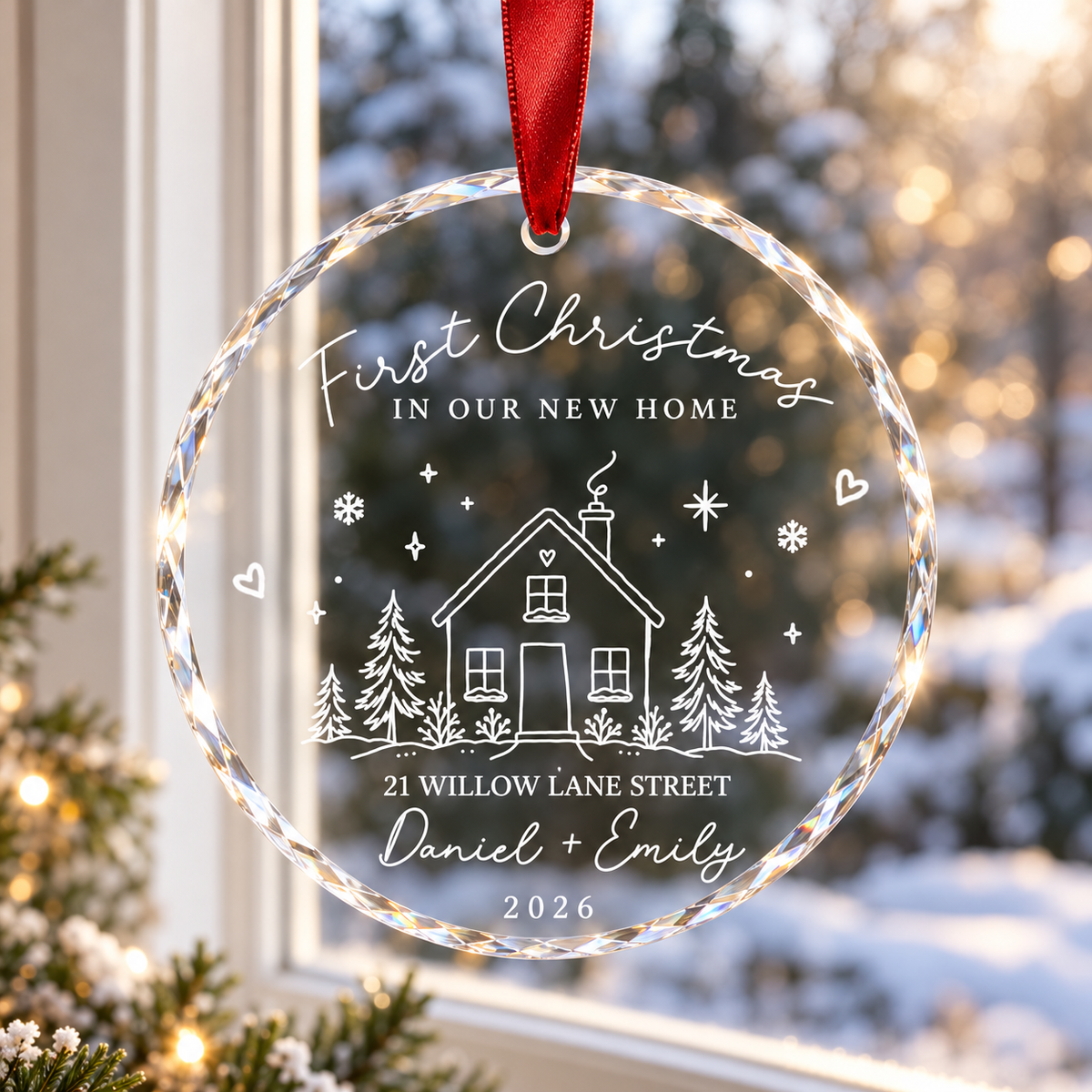 Personalized First Christmas Home Glass Ornament, Minimalist House Keepsake adac5dd0-ace9-43d7-b951-3d6f5ba44a29-banner-1.png