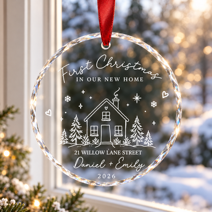Personalized First Christmas Home Glass Ornament, Minimalist House Keepsake adac5dd0-ace9-43d7-b951-3d6f5ba44a29-banner-1.png