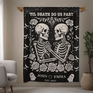 Skeleton Couple Till Death Blanket, Personalized Skeleton Lovers Wedding Blanket, Spooky Goth Couple Halloween Gift, Valentines, Anniversary adcb79a4-1c30-4089-9cb5-505c32222ed8-gftrt.webp