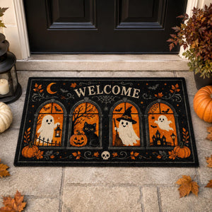 Halloween Welcome Doormat, Spooky Ghost and Black Cat Mat, Witch Pumpkin Front Door Decor, Fall Porch Mat, Haunted Housewarming Gift Decor ade17fdd-ee72-4bbb-a1c0-ae84766e7b94-1.jpg