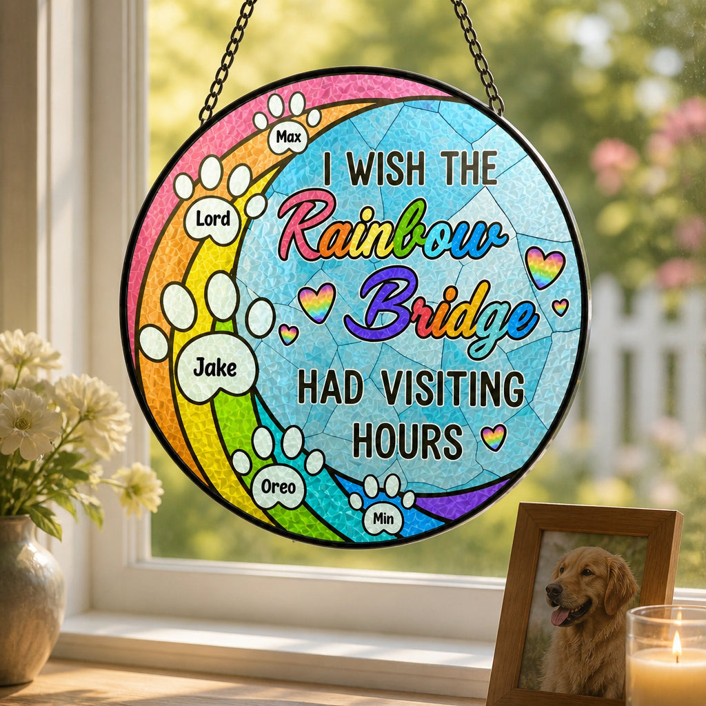 Rainbow Bridge Visiting Hours Suncatcher – Personalized Pet Names - Personalized Suncatcher Stained Glass ae05baee-4879-492b-9aea-8856fbf2b634.jpg