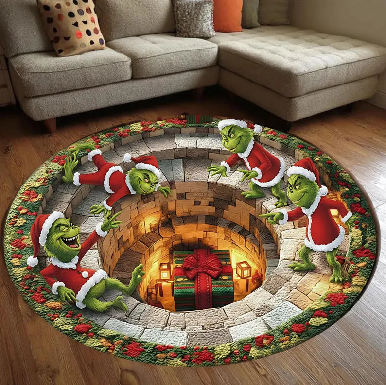 Little Green Rascals Quilted Round Mat | Funny Christmas Grinche Rug for Holiday Home Decor ae2a4eb8-cab0-4c11-935f-abfc2ee65224-ggf-3-.webp