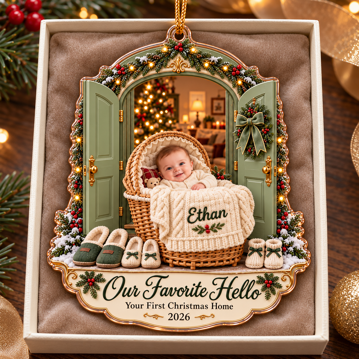 Personalized Baby’s First Christmas Ornament 2026 – Custom Photo & Name, Our Favorite Hello Keepsake, Gift for New Parents ae5a573d-2284-4a28-a125-23da588732d0-Ethan-s-Sage-Green-First-Christmas-Ornament-4.png